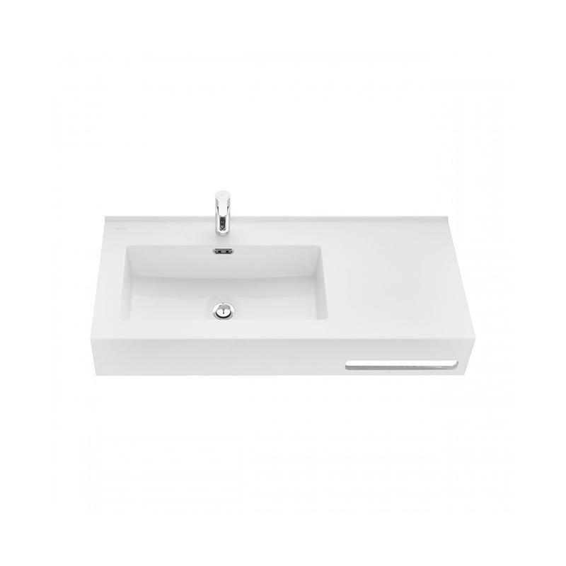 Изображение товара Раковина Акватон Квадро Про 100 см белая с переливом и полотенцедержателем