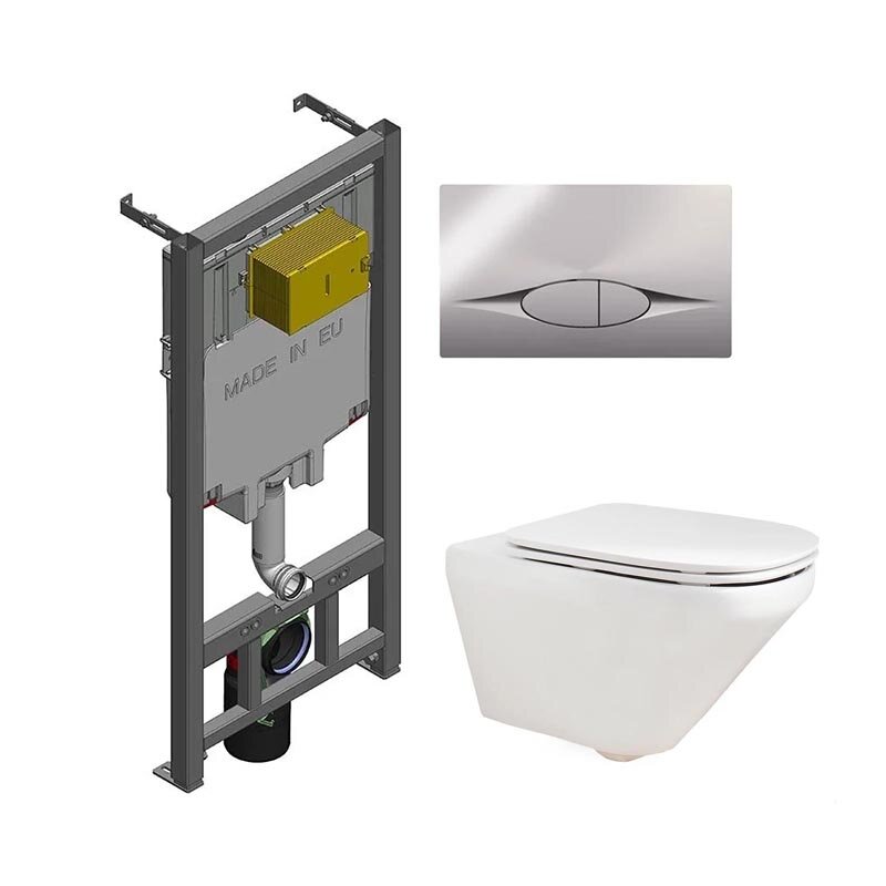 Изображение товара Инсталляция Jacob Delafon с безободковым унитазом Jacob Delafon Modern Life, крышка микролифт, клавиша хром, E77725-0/E77168-0/E21822-CP