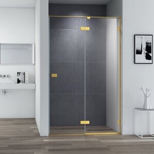 Изображение товара Душевая дверь в нишу Cezares Bellagio 140 см, стекло прозрачное, профиль брашированное золото, BELLAGIO-B-12-140-C-BORO