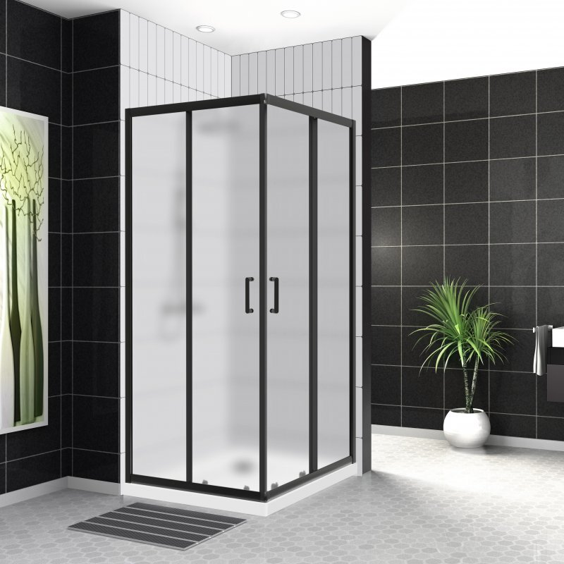 Изображение товара Душевой уголок BelBagno Uno-195 90x90 см черный матовый с рифлёным стеклом
