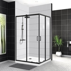 Изображение товара Душевой уголок BelBagno Uno-195, 120 х 100 х 195 см, профиль черный матовый, стекло прозрачное, UNO-195-AH-2-120/100-C-NERO