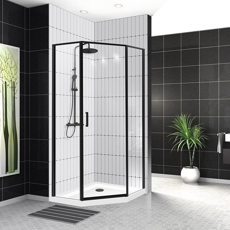 Изображение товара Душевой уголок BelBagno Uno-195, 100 х 100 х 195 см, профиль черный матовый, стекло прозрачное, UNO-195-P-1-100-C-NERO