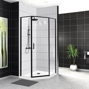 Изображение товара Душевой уголок BelBagno Uno-195, 90 х 90 х 195 см, профиль черный матовый, стекло прозрачное, UNO-195-P-1-90-C-NERO