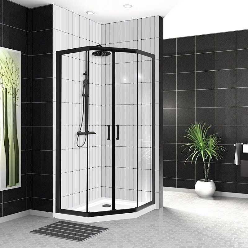 Изображение товара Душевой уголок BelBagno UNO-195, 90 х 90 х 195 см, стекло прозрачное, профиль черный матовый, UNO-195-P-2-90-C-NERO