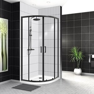 Изображение товара Душевой уголок BelBagno Uno-195, 90 х 90 х 195 см, профиль черный матовый, стекло прозрачное, UNO-195-R-2-90-C-NERO