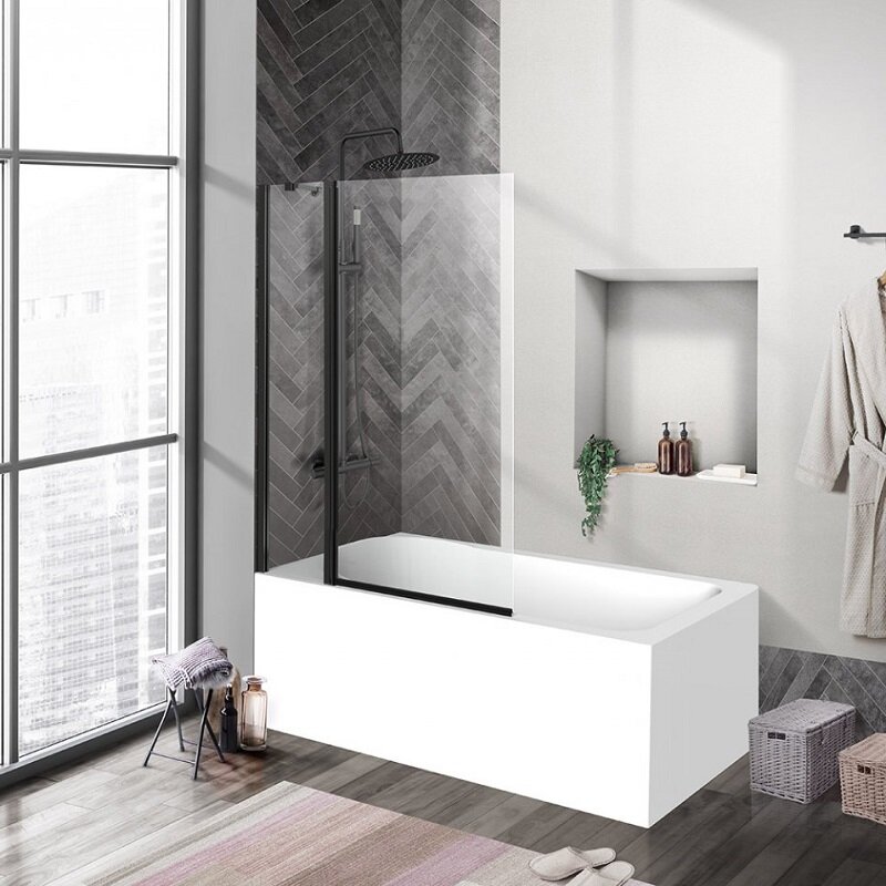Изображение товара Душевая шторка на ванну BelBagno Uno 100x150 см стекло прозрачное черный матовый профиль