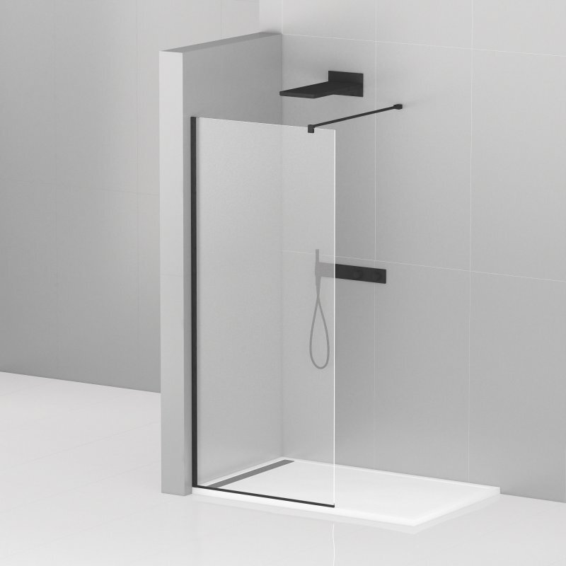 Изображение товара Душевая стенка Cezares LIBERTA-L-1-95-120-C-NERO 95 см со свободным входом, кронштейн обрезной 120 см, стекло прозрачное, профиль черный