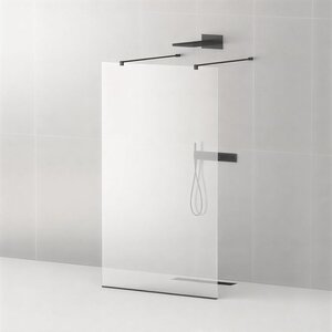 Изображение товара Душевая стенка Cezares LIBERTA-L-2-140-120-C-NERO 140 см, со свободным входом, 2 кронштейна обрезных 120 см, стекло прозрачное, профиль черный