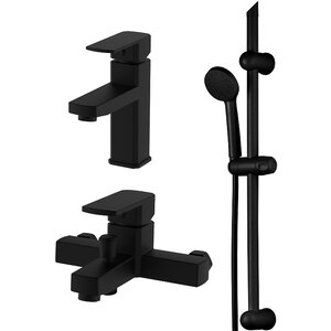 Изображение товара Набор полимерных смесителей OneLife, с душевым комплектом, черный матовый, P06-511b