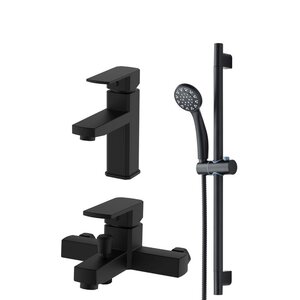 Изображение товара Набор полимерных смесителей OneLife с душевым комплектом черный матовый P06-511b