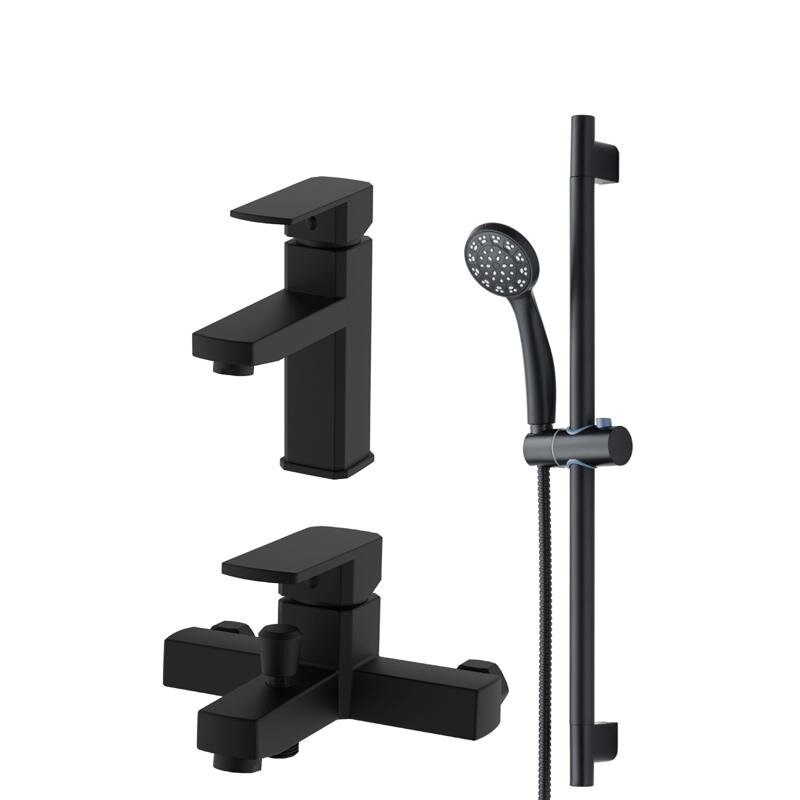 Изображение товара Набор полимерных смесителей OneLife с душевым комплектом черный матовый P06-511b