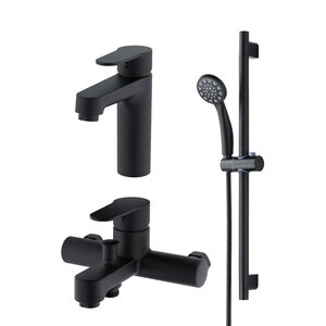 Изображение товара Набор полимерных смесителей OneLife, с душевым комплектом, черный матовый, P07-511b