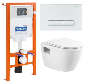 Изображение товара Инсталляция BelBagno с унитазом BelBagno Loto BB070CHR, сиденье с микролифтом, клавиша белый, комплект