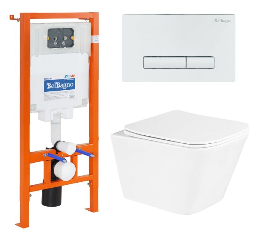 Изображение товара Инсталляция и унитаз BelBagno Due BB3103CHR/SC с микролифтом и белой клавишей