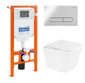 Изображение товара Инсталляция BelBagno с унитазом BelBagno Due BB3103CHR/SC, сиденье с микролифтом, клавиша хром, комплект