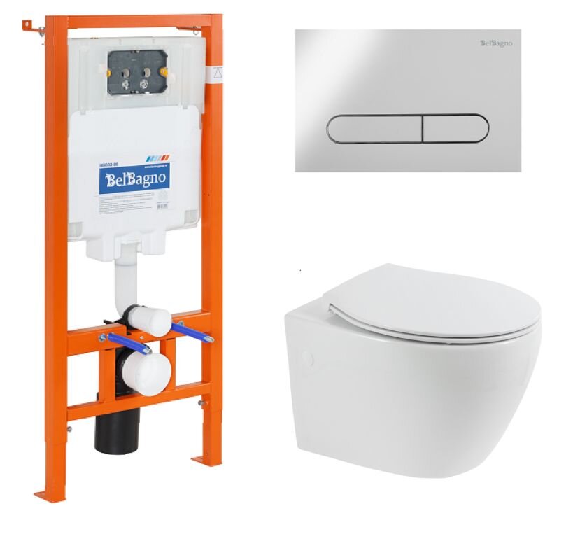 Изображение товара Инсталляция BelBagno Prospero BB507B с безободковым унитазом, микролифт, хром