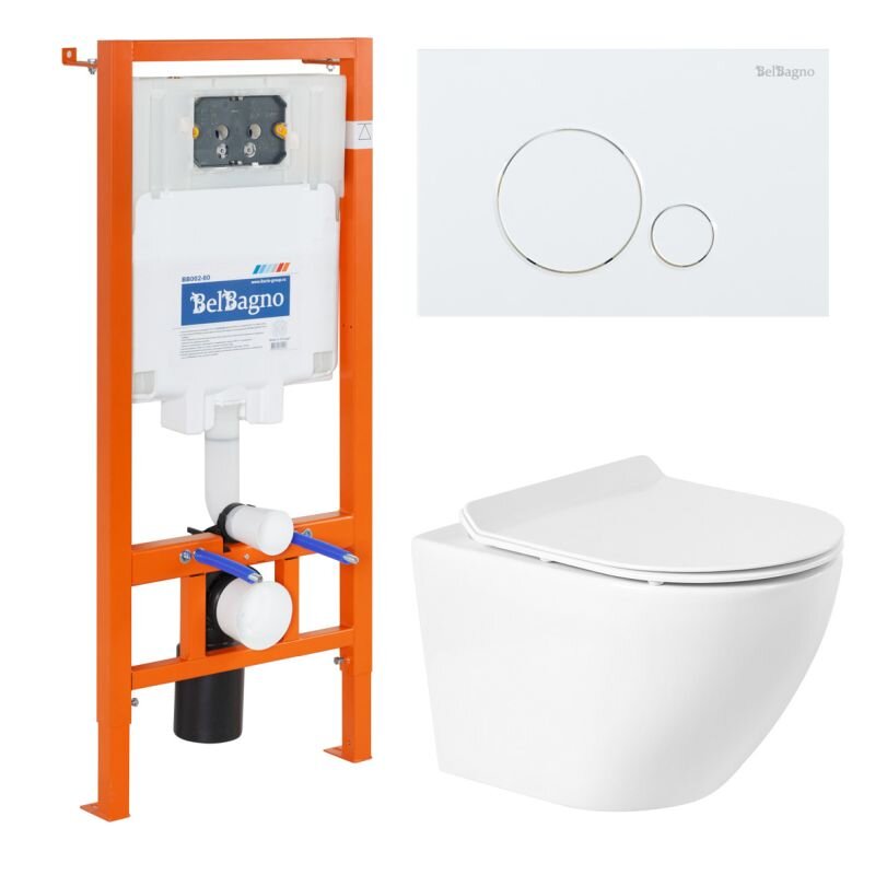 Изображение товара Инсталляция BelBagno с безободковым унитазом Sfera-R BB046CHR, подвесная, белая, Италия