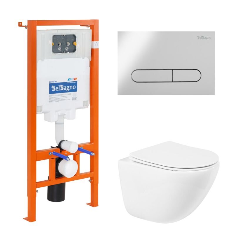 Изображение товара Инсталляция BelBagno с унитазом Amanda BB051CHR, подвесная, мягкое сиденье, двухрежимный слив