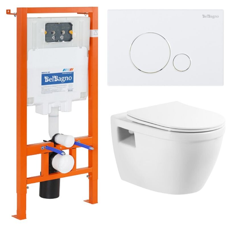 Изображение товара Инсталляция BelBagno с унитазом BelBagno Loto BB070CHR, сиденье с микролифтом, клавиша белая круглая, комплект