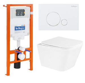 Изображение товара Инсталляция BelBagno с унитазом BelBagno Due BB3103CHR/SC, сиденье с микролифтом, клавиша белая круглая, комплект
