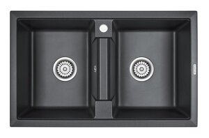 Изображение товара Мойка кухонная Paulmark Tandem PM238150-BL, 81 см, кварцевая, черный