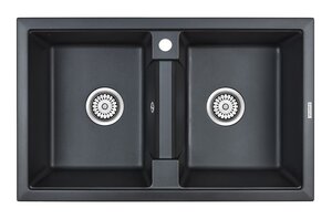 Изображение товара Кухонная мойка Paulmark Tandem PM238150-BLM из искусственного гранита, 81 см, черный металлик