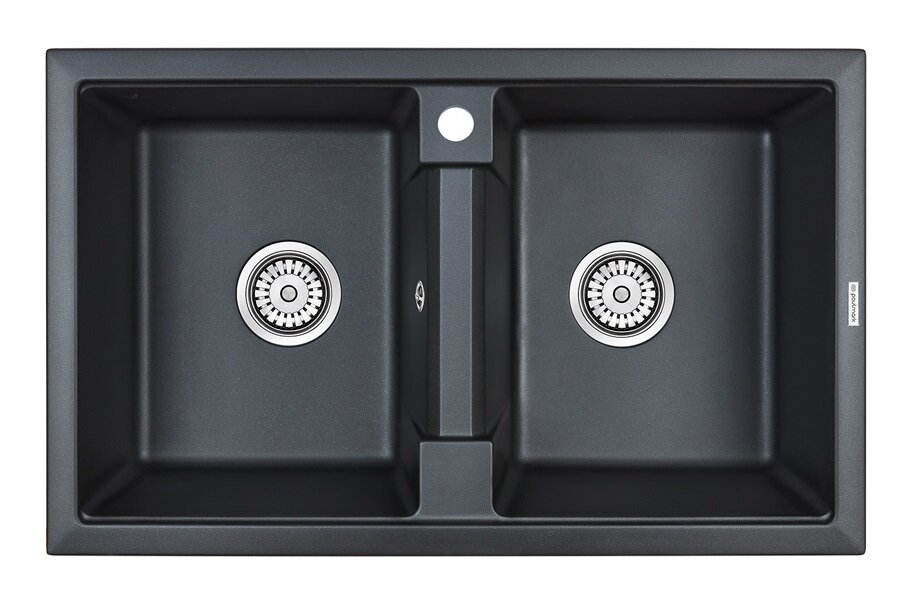 Изображение товара Мойка кухонная Paulmark Tandem PM238150-BLM, 81 см, кварцевая, цвет черный металлик Изображение товара Мойка кухонная Paulmark Tandem PM238150-BLM, 81 см, кварцевая, цвет черный металлик