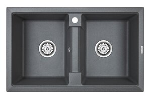 Изображение товара Мойка кухонная Paulmark Tandem PM238150-DG, 81 см, кварцевая, графит