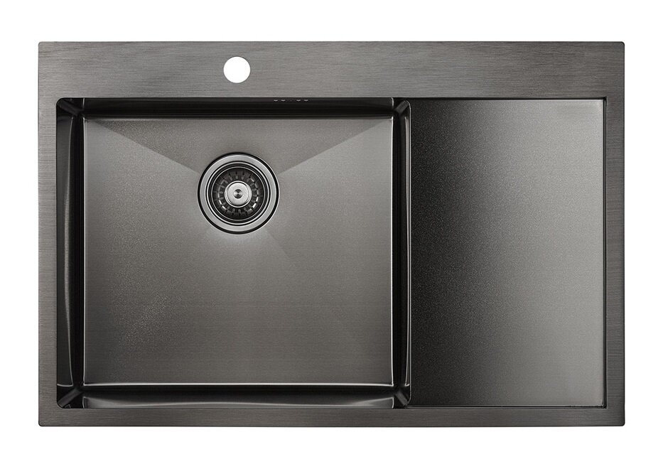 Изображение товара Мойка кухонная Paulmark Kroner PM217851-GML/R, 78 см, вороненая сталь, левая/правая