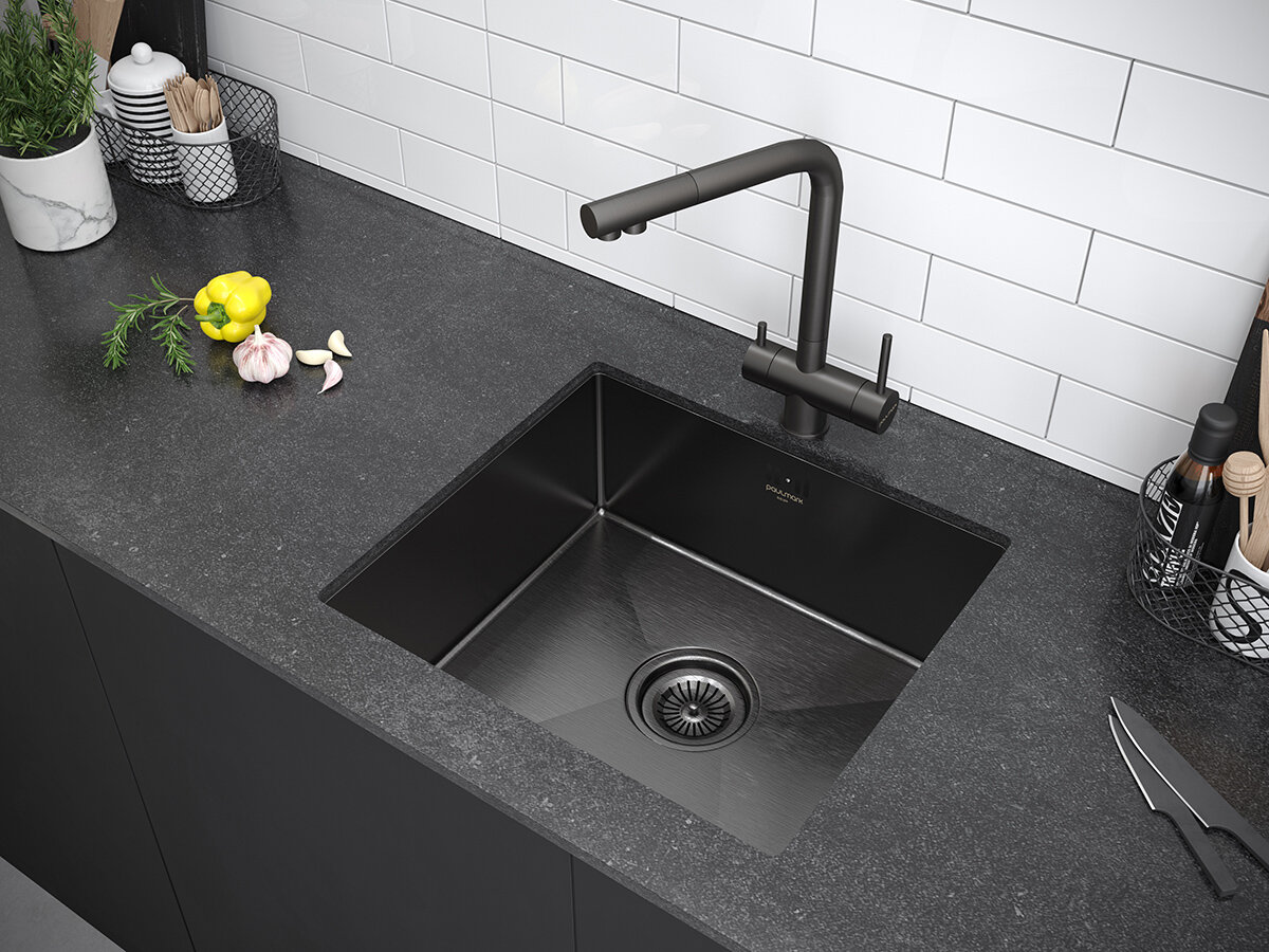 Изображение товара Мойка кухонная Paulmark Lassan PM304444-GM 44 см вороненая сталь Изображение товара Мойка кухонная Paulmark Lassan PM304444-GM 44 см вороненая сталь