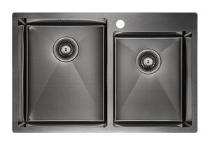 Изображение товара Кухонная мойка Paulmark Helfer PM237851-GM, двойная, нержавеющая сталь, вороненая