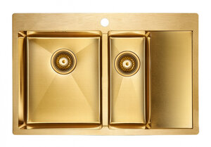 Изображение товара Мойка кухонная Paulmark Kroner PM227851-BGL/R, 78 см, брашированное золото, левая/правая
