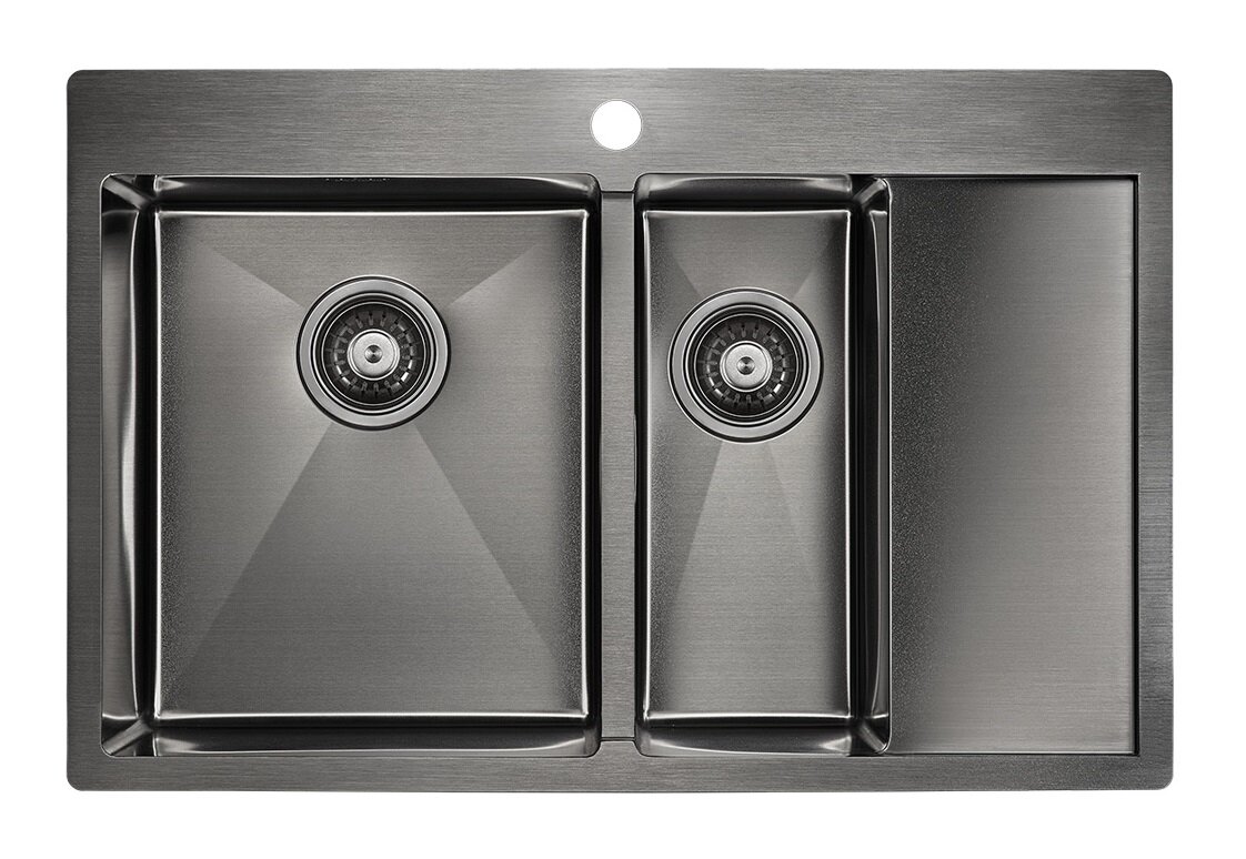 Изображение товара Мойка кухонная Paulmark Kroner PM227851-GML/R, 78 см, вороненая сталь, левая/правая