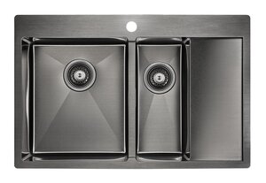 Изображение товара Мойка кухонная Paulmark Kroner PM227851-GML/R, 78 см, вороненая сталь, левая/правая