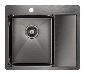 Изображение товара Мойка кухонная Paulmark Kroner PM225951-GML/R, 59 см, вороненая сталь, левая/правая