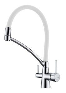 Изображение товара Смеситель Paulmark Siegen Si213111-CRW для кухонной мойки, с подключением к фильтру, хром, белый шланг