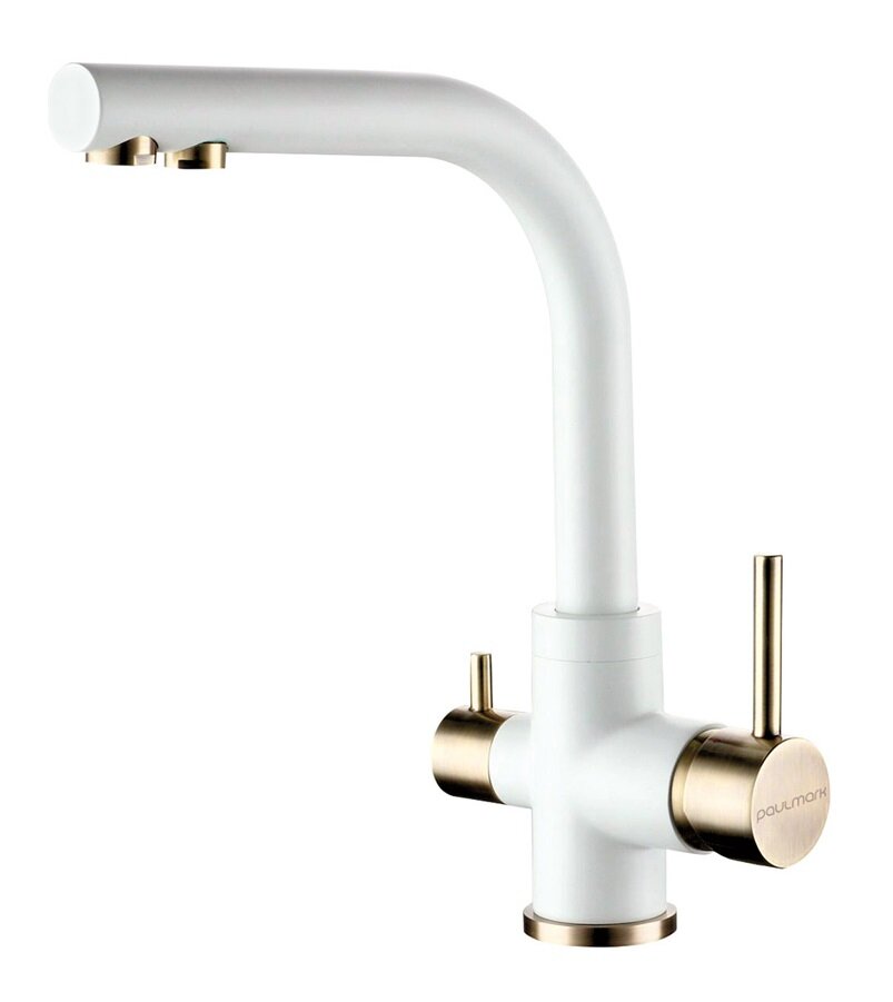Изображение товара Смеситель Paulmark Essen Es213011-431BR для кухонной мойки, с подключением к фильтру, белый матовый-бронза