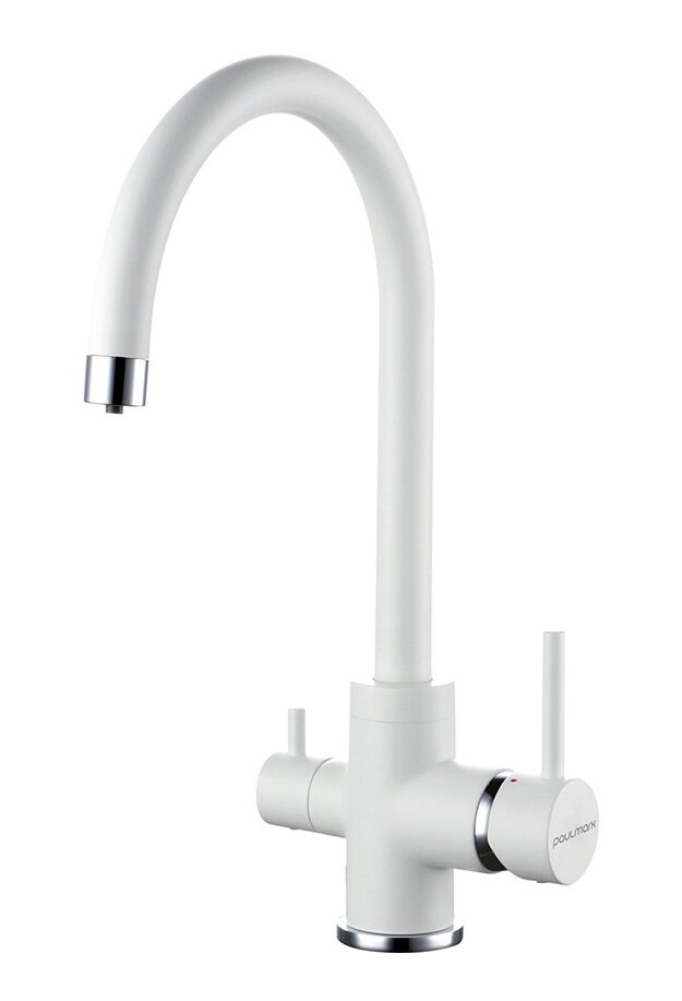 Изображение товара Смеситель для кухонной мойки Paulmark Essen с подключением фильтра белый матовый