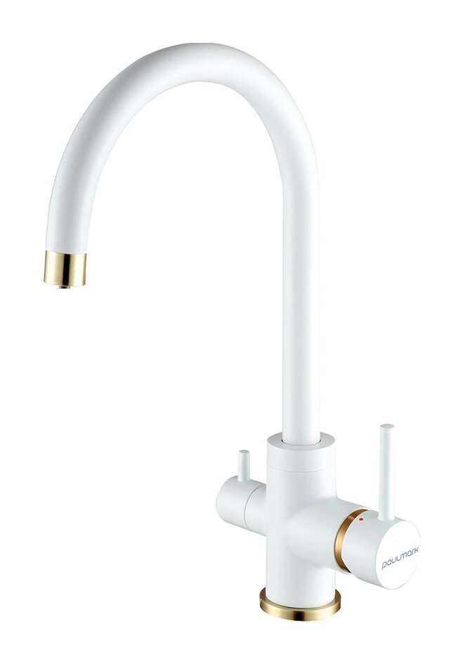 Изображение товара Смеситель Paulmark Essen Es213211-431BR для кухонной мойки, с подключением к фильтру, белый матовый-бронза