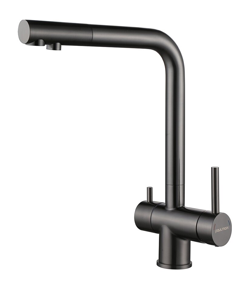 Изображение товара Смеситель для кухонной мойки Paulmark Skalen Sk213020-GM с подключением к фильтру вороненая сталь