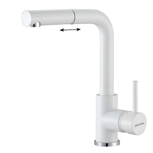Изображение товара Смеситель Paulmark Kassel Ka214311-WH для кухонной мойки, с выдвижным изливом, белый матовый полностью