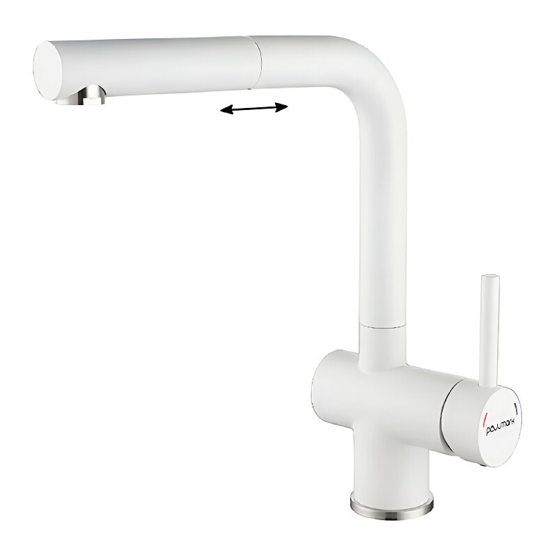 Изображение товара Смеситель Paulmark Dosse для кухонной мойки с выдвижным изливом белый матовый