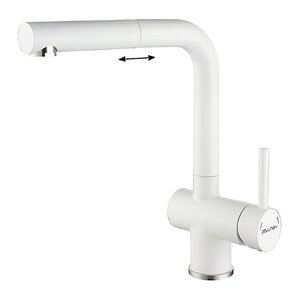 Изображение товара Смеситель Paulmark Dosse Do214418-WH для кухонной мойки, с выдвижным изливом, белый матовый