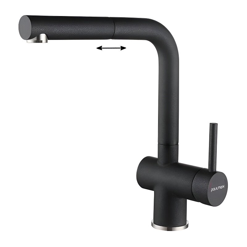 Изображение товара Смеситель для кухонной мойки Paulmark Dosse с выдвижным изливом черный металлик