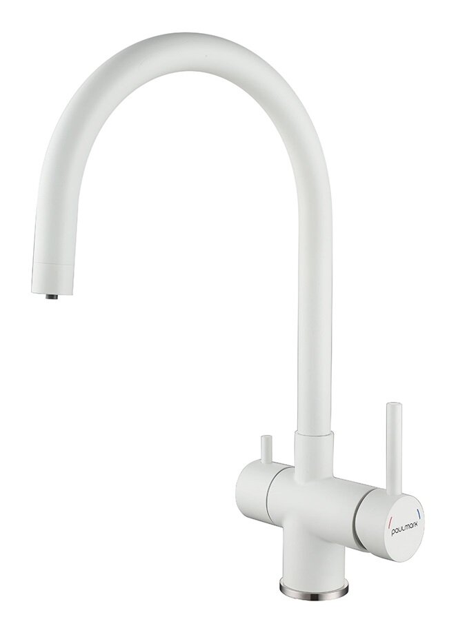 Изображение товара Смеситель Paulmark Heller He213218-WH для кухонной мойки с фильтром, белый матовый