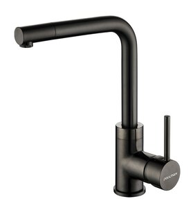 Изображение товара Смеситель Paulmark Honner для кухонной мойки вороненая сталь 21 см поворотный