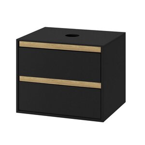 Изображение товара Тумба под раковину Excellent Tuto 60 см, 2 ящика, черный матовый/дуб, MLEX.0104.600.BKBL