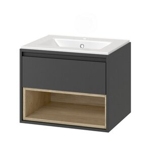 Изображение товара Тумба под раковину Excellent Tuto 60 см, 1 ящик, серый/дуб, MLEX.0101.600.GRBL