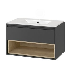 Изображение товара Тумба под раковину Excellent Tuto 80 см серый дуб подвесная