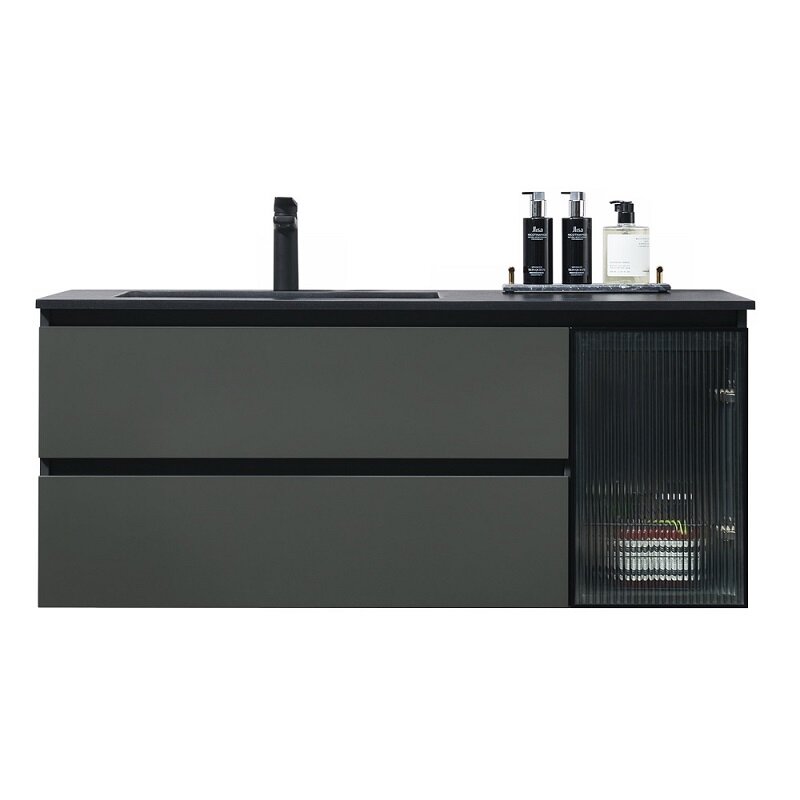 Изображение товара Тумба с раковиной Orans 120 см подвесная темно-серая с черной раковиной